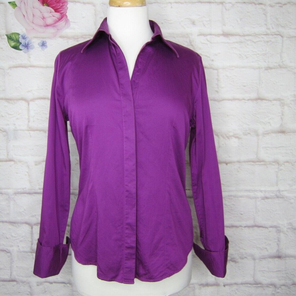 CHARLES TYRWHITT Womens size 10 US Purple Blouse Collar Button Up Stretch